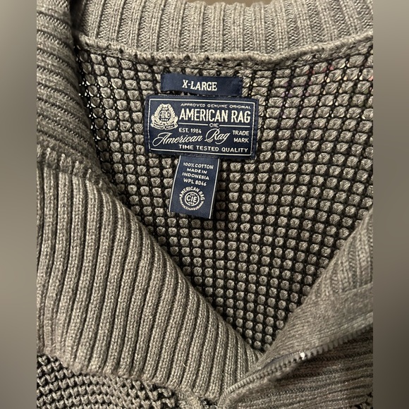 American Rag Grey Knit Collared Sweater with Zipper - Picture 2 of 3
